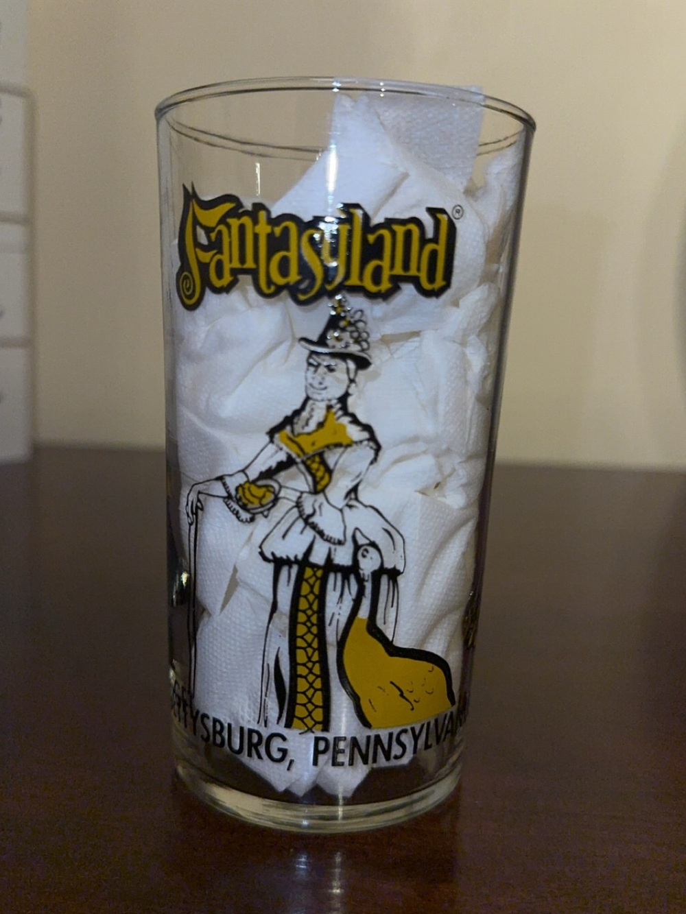 Vintage Fantasyland Gettysburg PA Souvenir Drinking Glass Mother Goose Theme Par